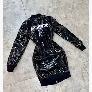 PATENT STRETCH LEATHER BOMBER DRESS